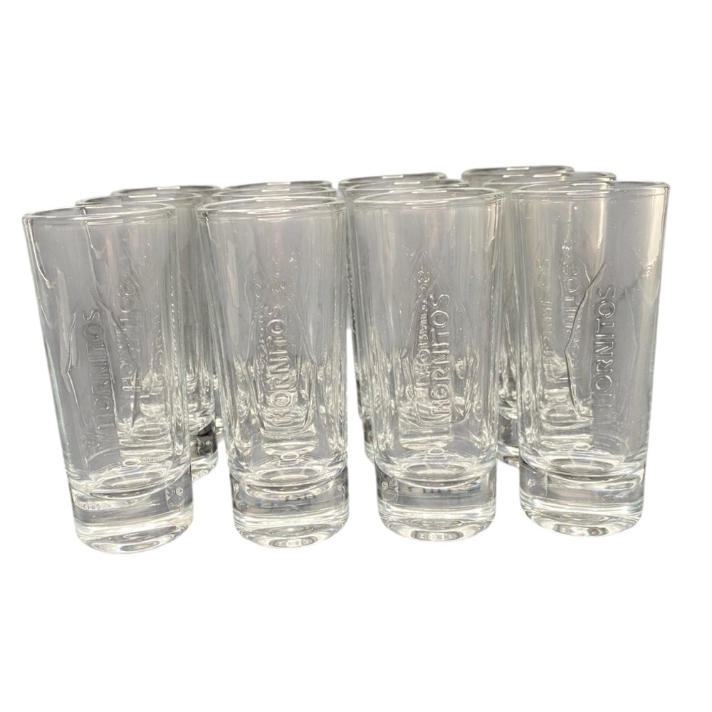New Set Of 12 Hornitos Tequila Clear Embossed Glass Tall Shot Glasses
